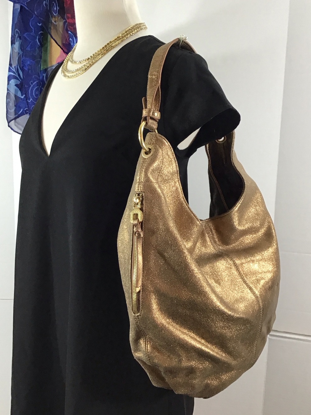 Hobo Int Metallic copper leather hobo slouch Shoulder Bag